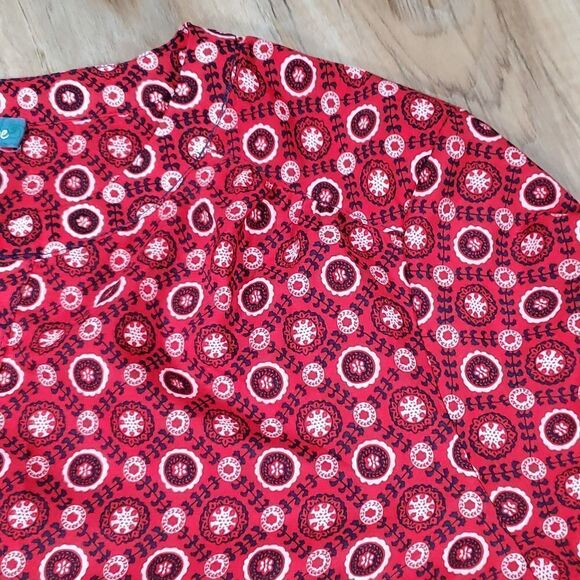 🔺️Anthropologie Fleur Bleue Red & Blue Print Popover 3/4 Sleeve Top Medium - Picture 4 of 11
